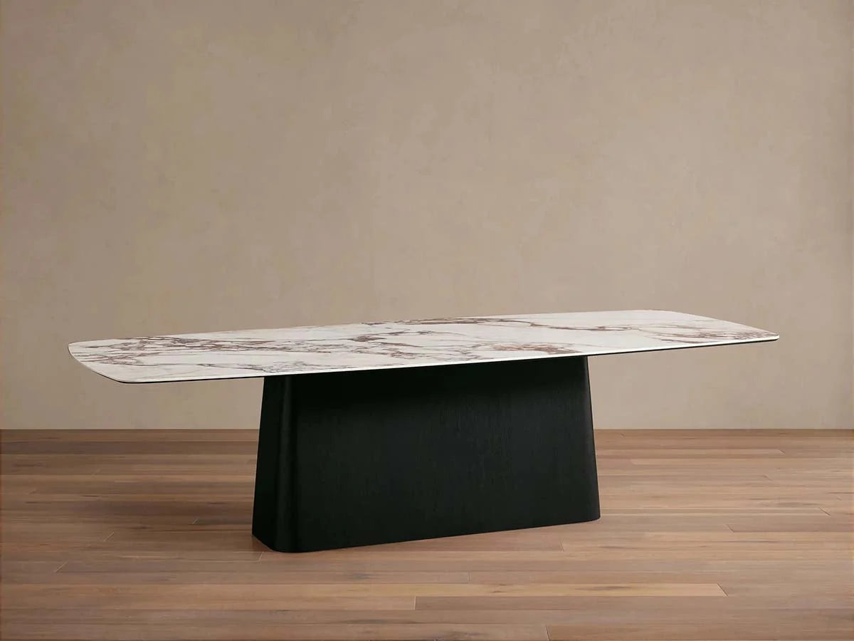 Vincenza Marble Top Dining Table with Wood Toulouse Base
