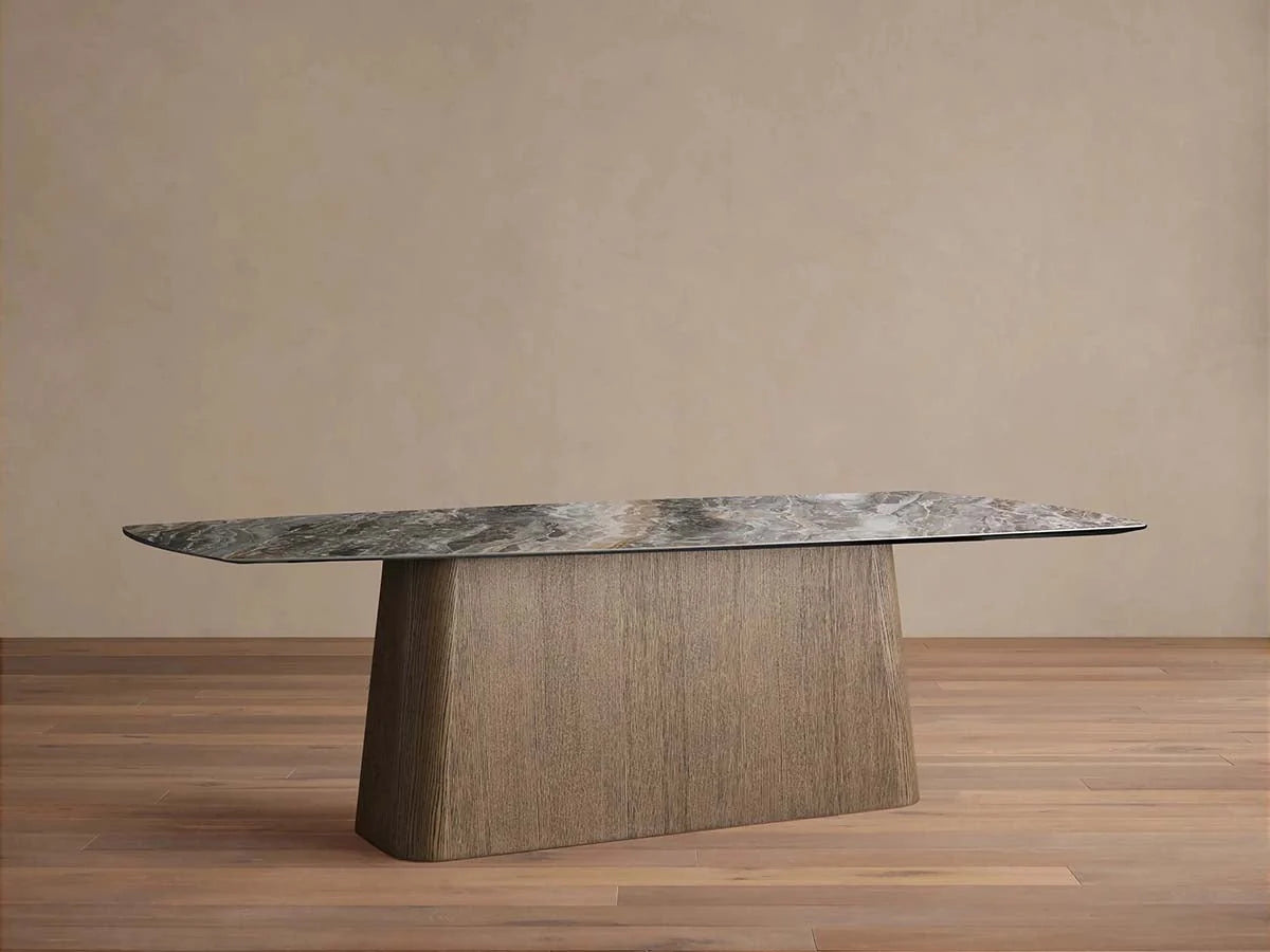 Vincenza Marble Top Dining Table with Wood Toulouse Base