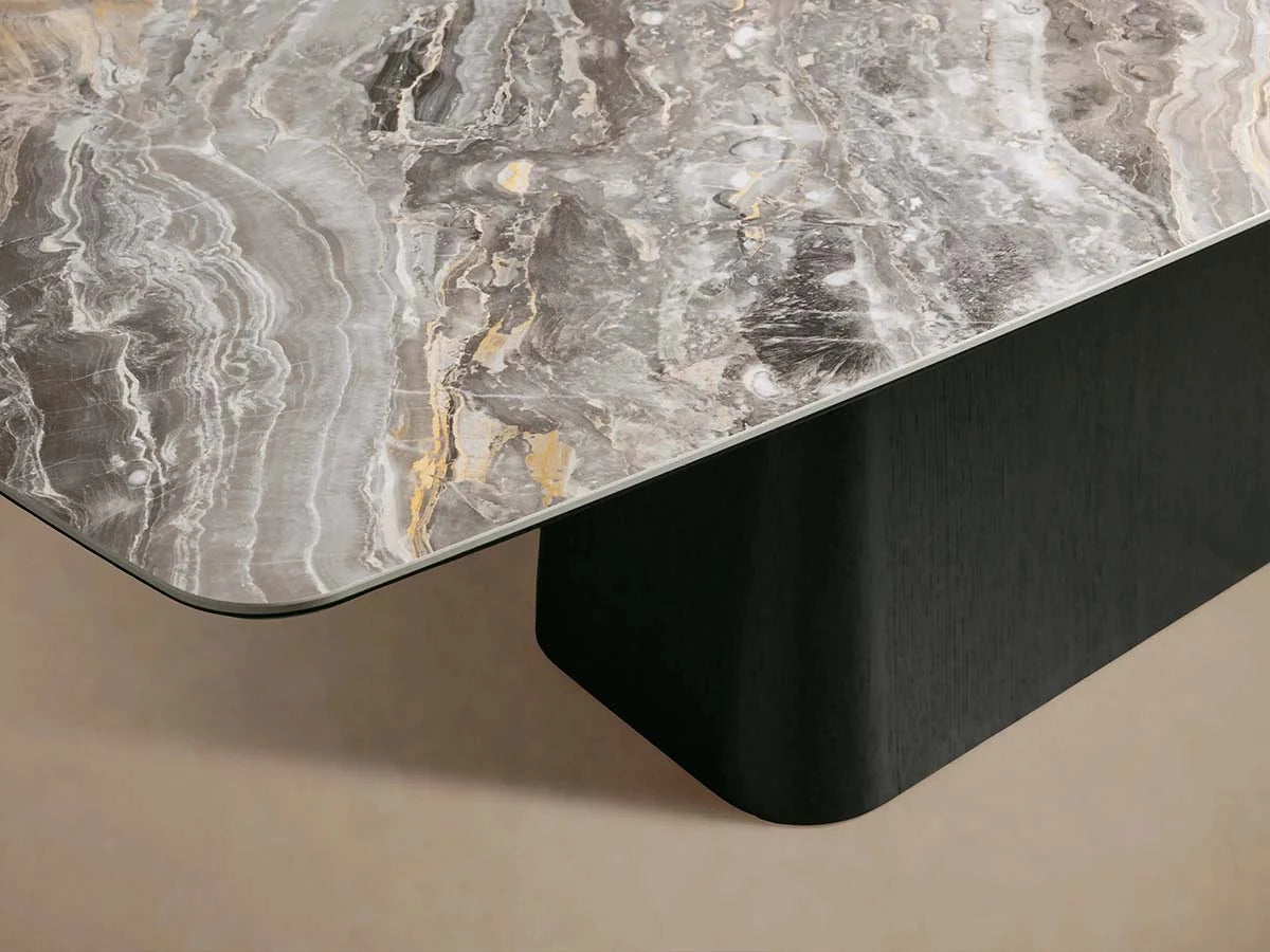 Vincenza Marble Top Dining Table with Wood Toulouse Base