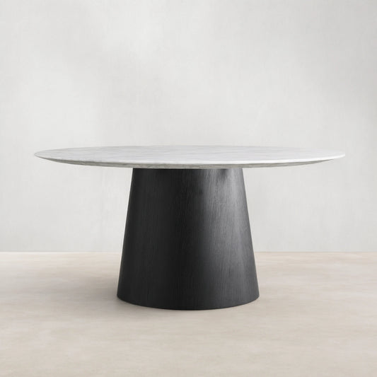 Saint Germain Round Marble Top Dining Table With Wood Toulouse Base