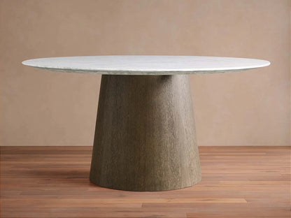 Saint Germain Round Marble Top Dining Table With Wood Toulouse Base