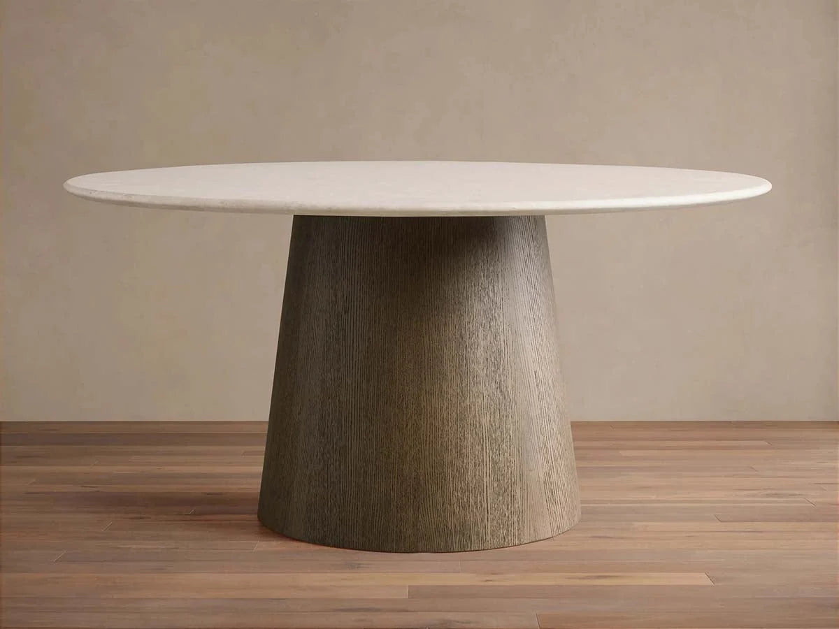 Saint Germain Round Marble Top Dining Table With Wood Toulouse Base