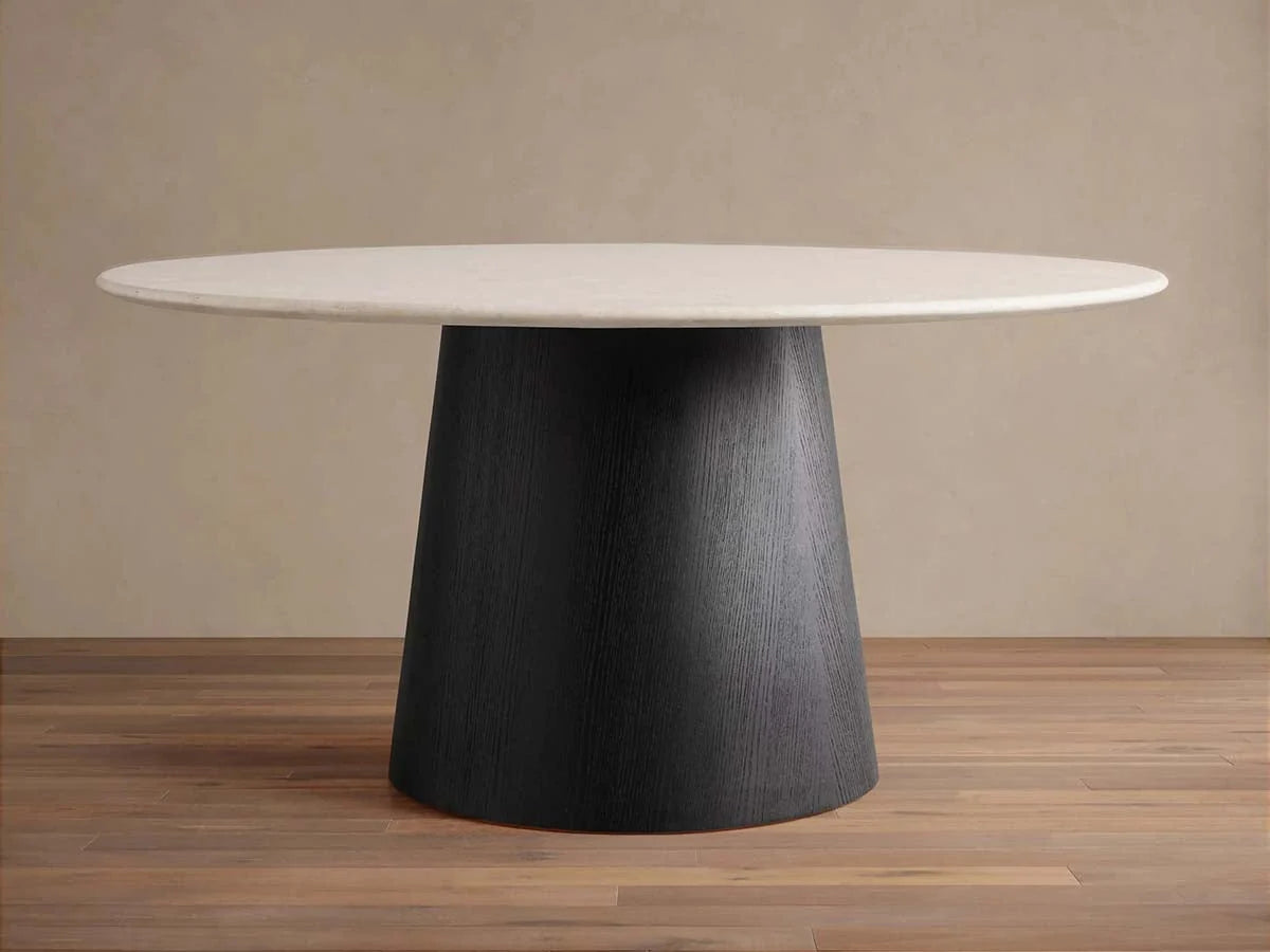 Saint Germain Round Marble Top Dining Table With Wood Toulouse Base