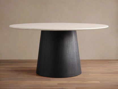 Saint Germain Round Marble Top Dining Table With Wood Toulouse Base
