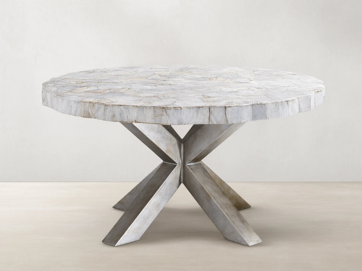 Petra Round Dining Table Inlay Splicing Tabletop with Iron Base