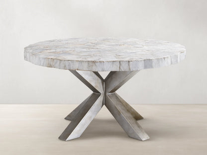 Petra Round Dining Table Inlay Splicing Tabletop with Iron Base