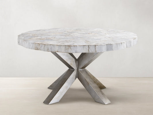 Petra Round Dining Table Inlay Splicing Tabletop with Iron Base