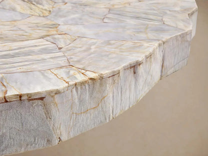 Petra Round Dining Table Inlay Splicing Tabletop with Iron Base