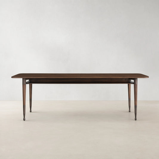 Ross Wood Extension Dining Table Walnut Mid-Century Dining Table with Self-Storing Leaf