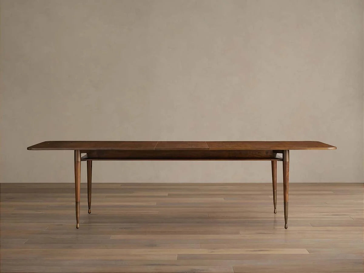 Ross Wood Extension Dining Table Walnut Mid-Century Dining Table with Self-Storing Leaf