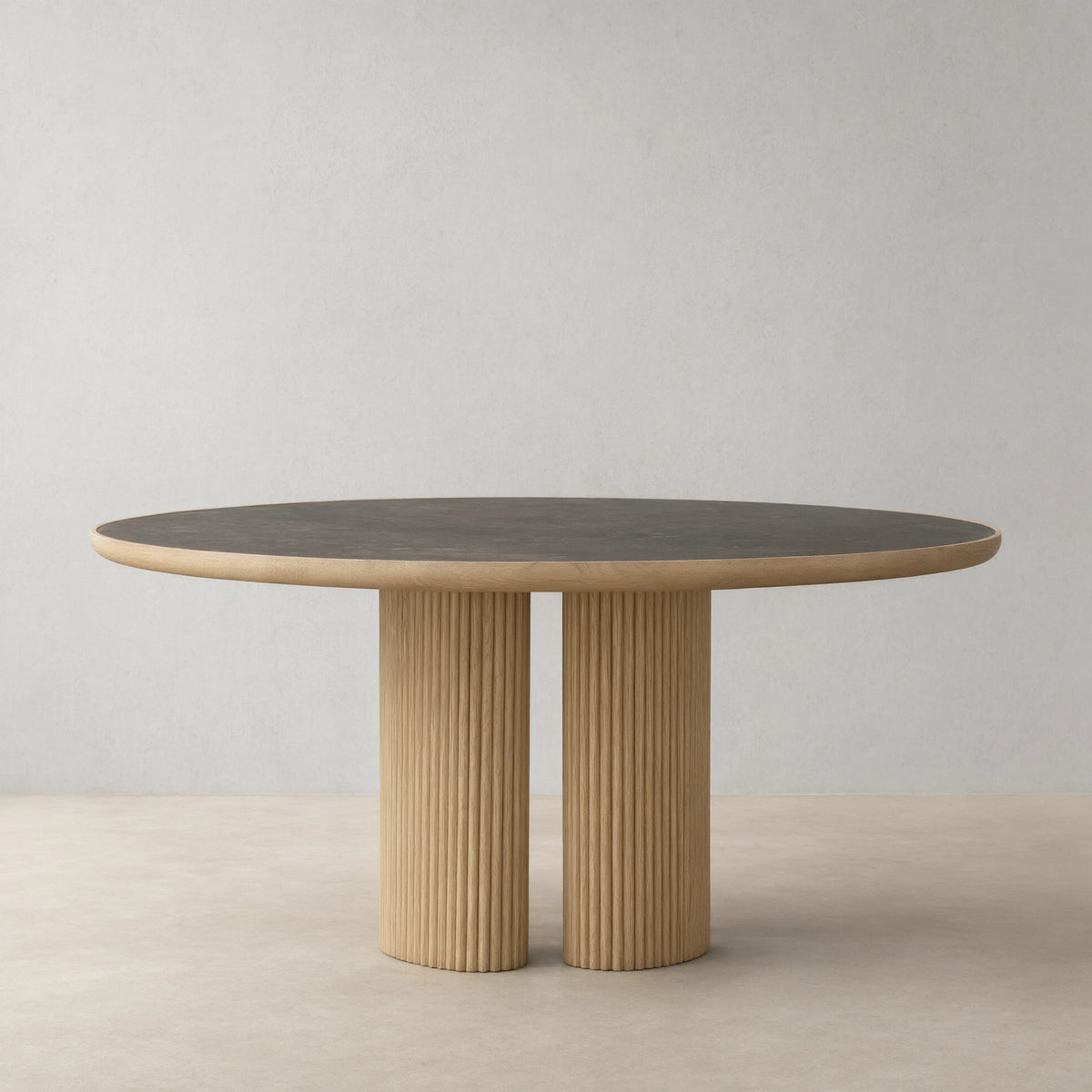Astor Round Marble Top Dining Table With Oak Wood Base