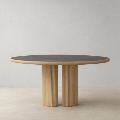 Astor Round Marble Top Dining Table With Oak Wood Base