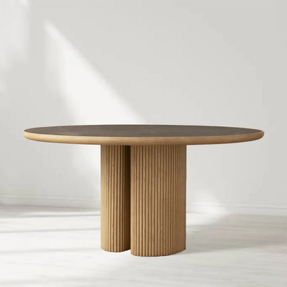 Astor Round Marble Top Dining Table With Oak Wood Base