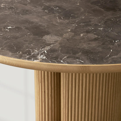 Astor Round Marble Top Dining Table With Oak Wood Base