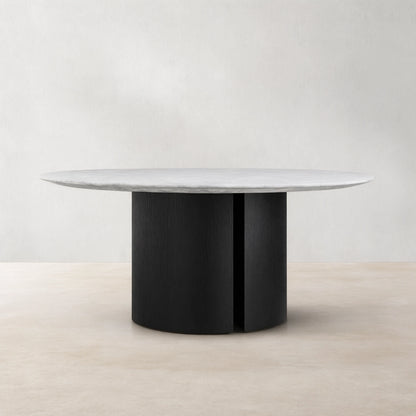 Saint Germain Round Marble Top Dining Table With Wood Dauphine Base