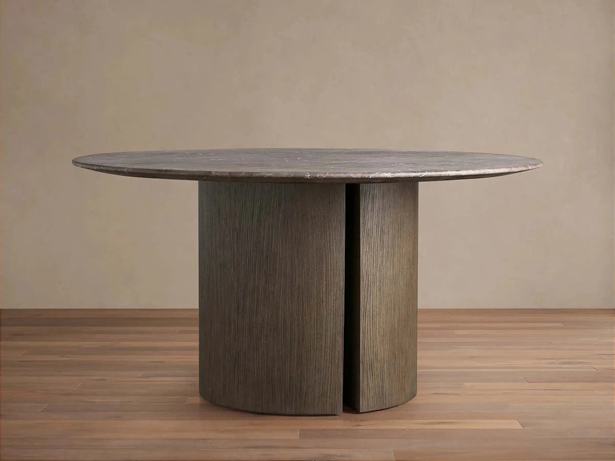 Saint Germain Round Marble Top Dining Table With Wood Dauphine Base