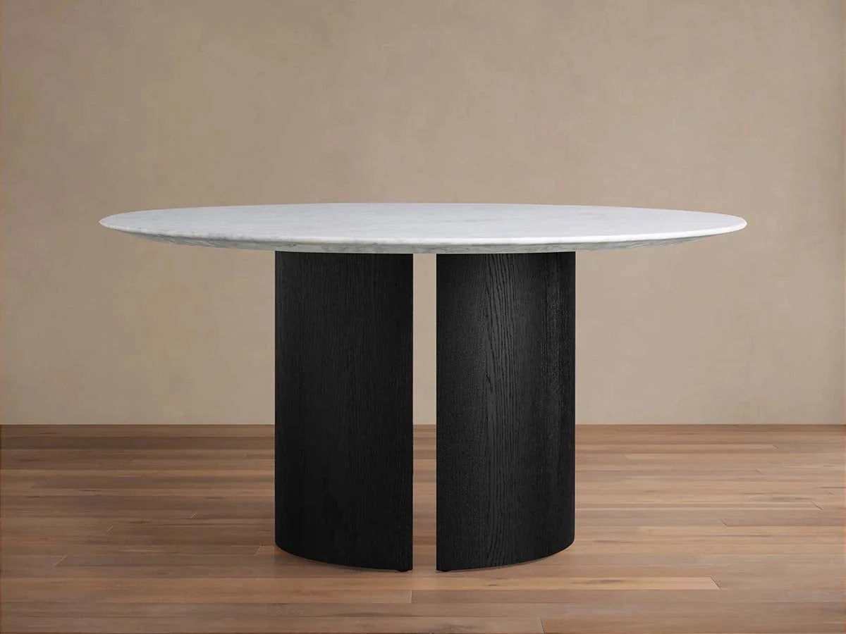 Saint Germain Round Marble Top Dining Table With Wood Dauphine Base
