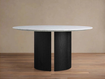 Saint Germain Round Marble Top Dining Table With Wood Dauphine Base