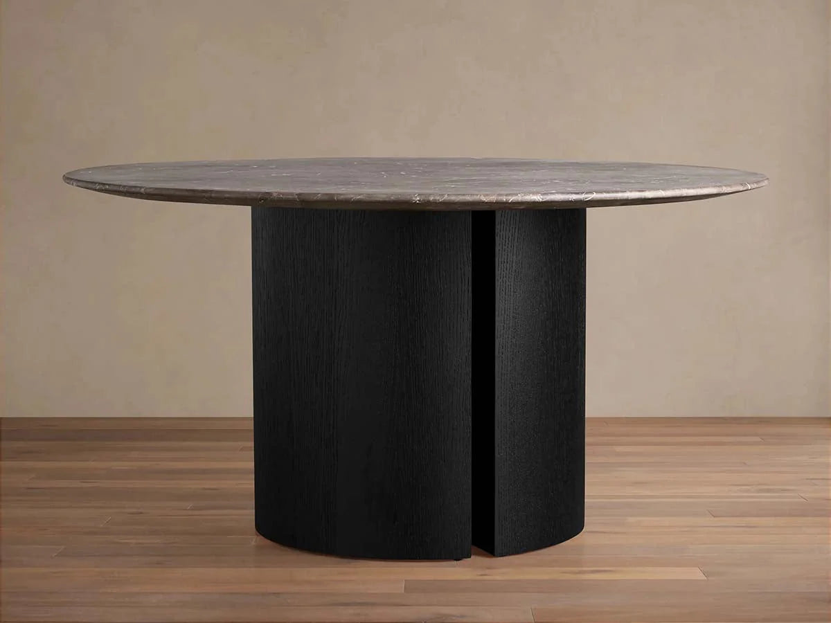 Saint Germain Round Marble Top Dining Table With Wood Dauphine Base