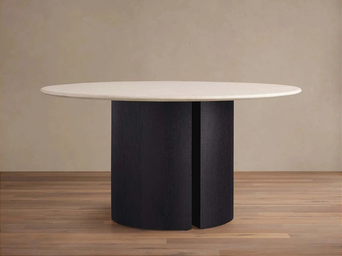 Saint Germain Round Marble Top Dining Table With Wood Dauphine Base