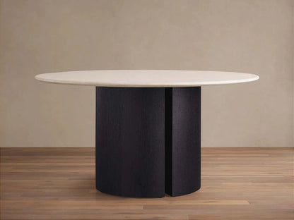 Saint Germain Round Marble Top Dining Table With Wood Dauphine Base