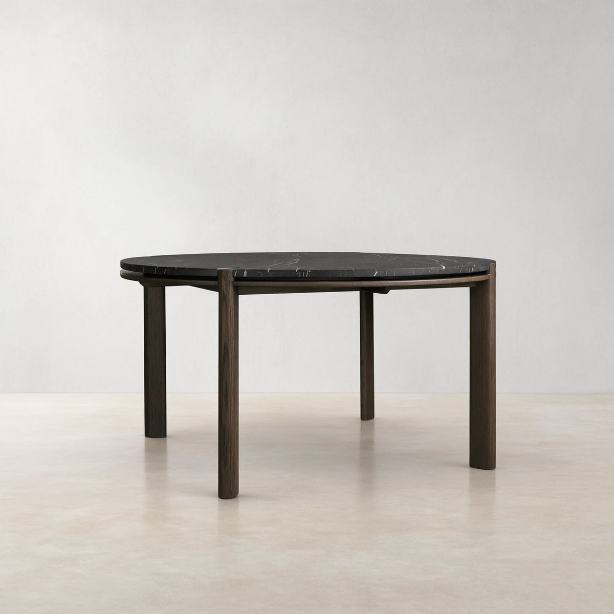 Pyet Round Floating Marble Stone Top Dining Table with Oak Wood Base