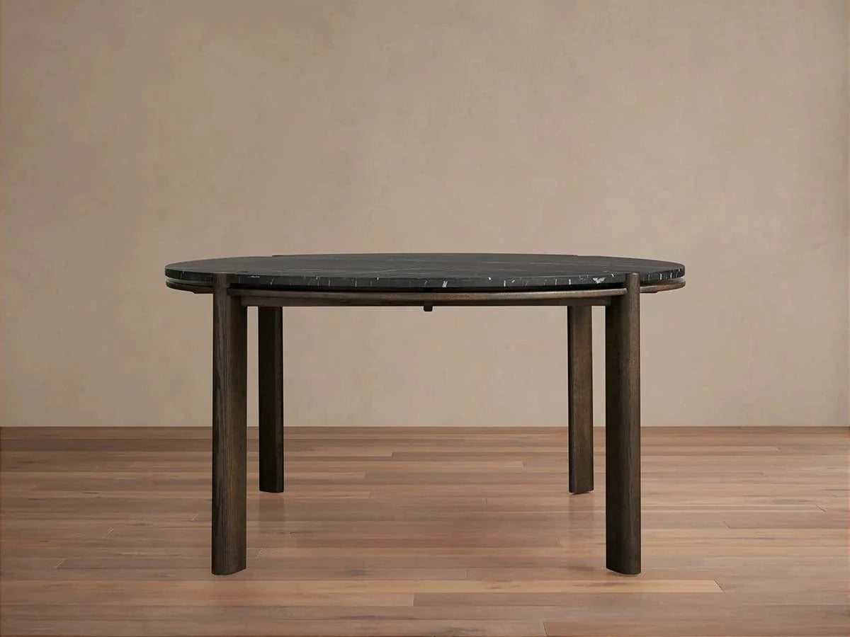 Pyet Round Floating Marble Stone Top Dining Table with Oak Wood Base