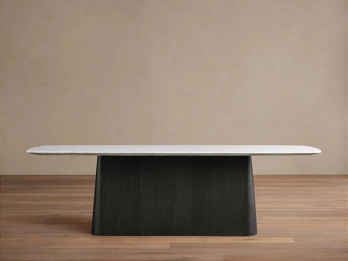 Saint Germain Natural Stone Marble Dining Table with Wood Toulouse Base
