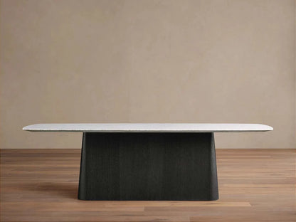 Saint Germain Natural Stone Marble Dining Table with Wood Toulouse Base