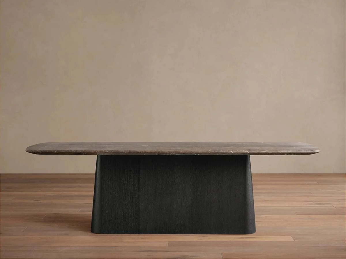 Saint Germain Natural Stone Marble Dining Table with Wood Toulouse Base