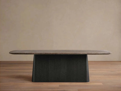Saint Germain Natural Stone Marble Dining Table with Wood Toulouse Base