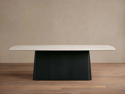 Saint Germain Natural Stone Marble Dining Table with Wood Toulouse Base