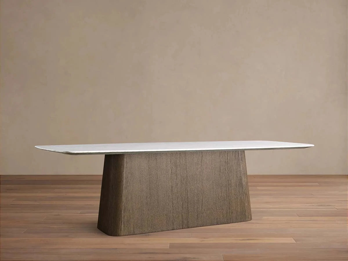 Saint Germain Natural Stone Marble Dining Table with Wood Toulouse Base