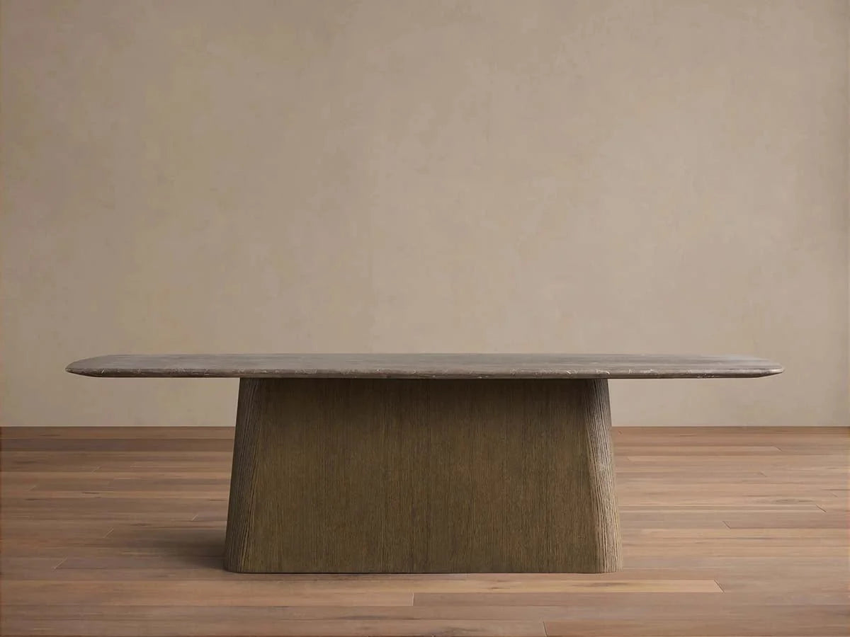 Saint Germain Natural Stone Marble Dining Table with Wood Toulouse Base