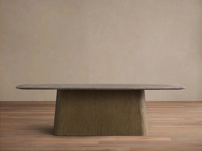 Saint Germain Natural Stone Marble Dining Table with Wood Toulouse Base