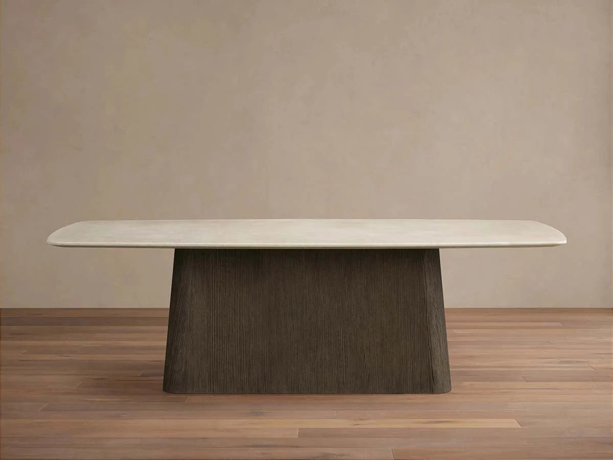 Saint Germain Natural Stone Marble Dining Table with Wood Toulouse Base