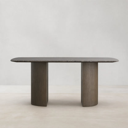 Saint Germain Stone Marble Top Dining Table with Wood Dauphine Base
