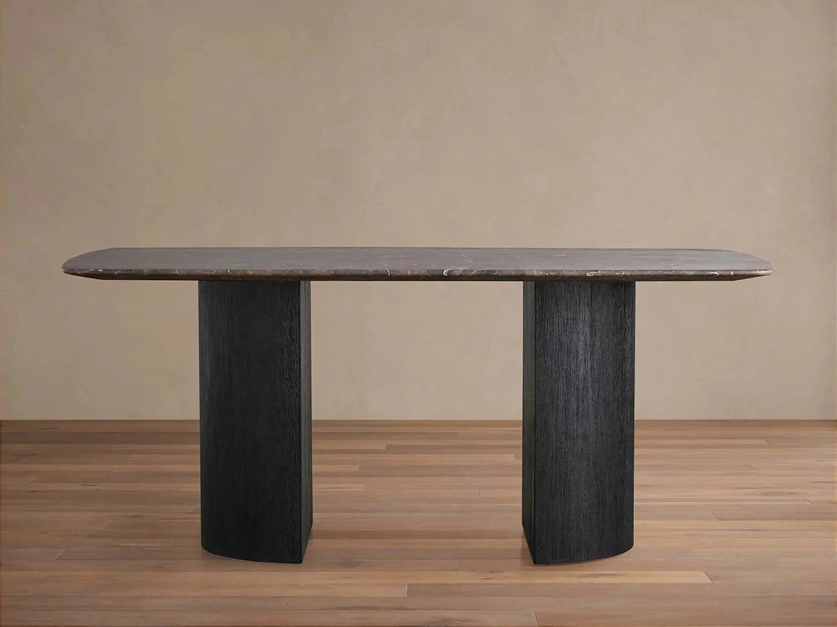 Saint Germain Stone Marble Top Dining Table with Wood Dauphine Base