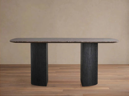 Saint Germain Stone Marble Top Dining Table with Wood Dauphine Base