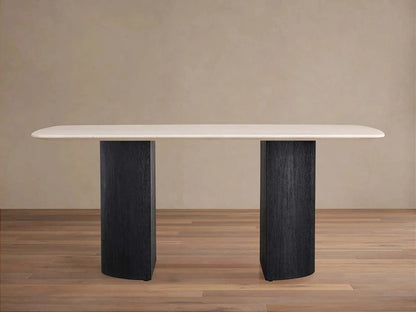 Saint Germain Stone Marble Top Dining Table with Wood Dauphine Base