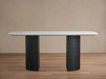 Saint Germain Stone Marble Top Dining Table with Wood Dauphine Base