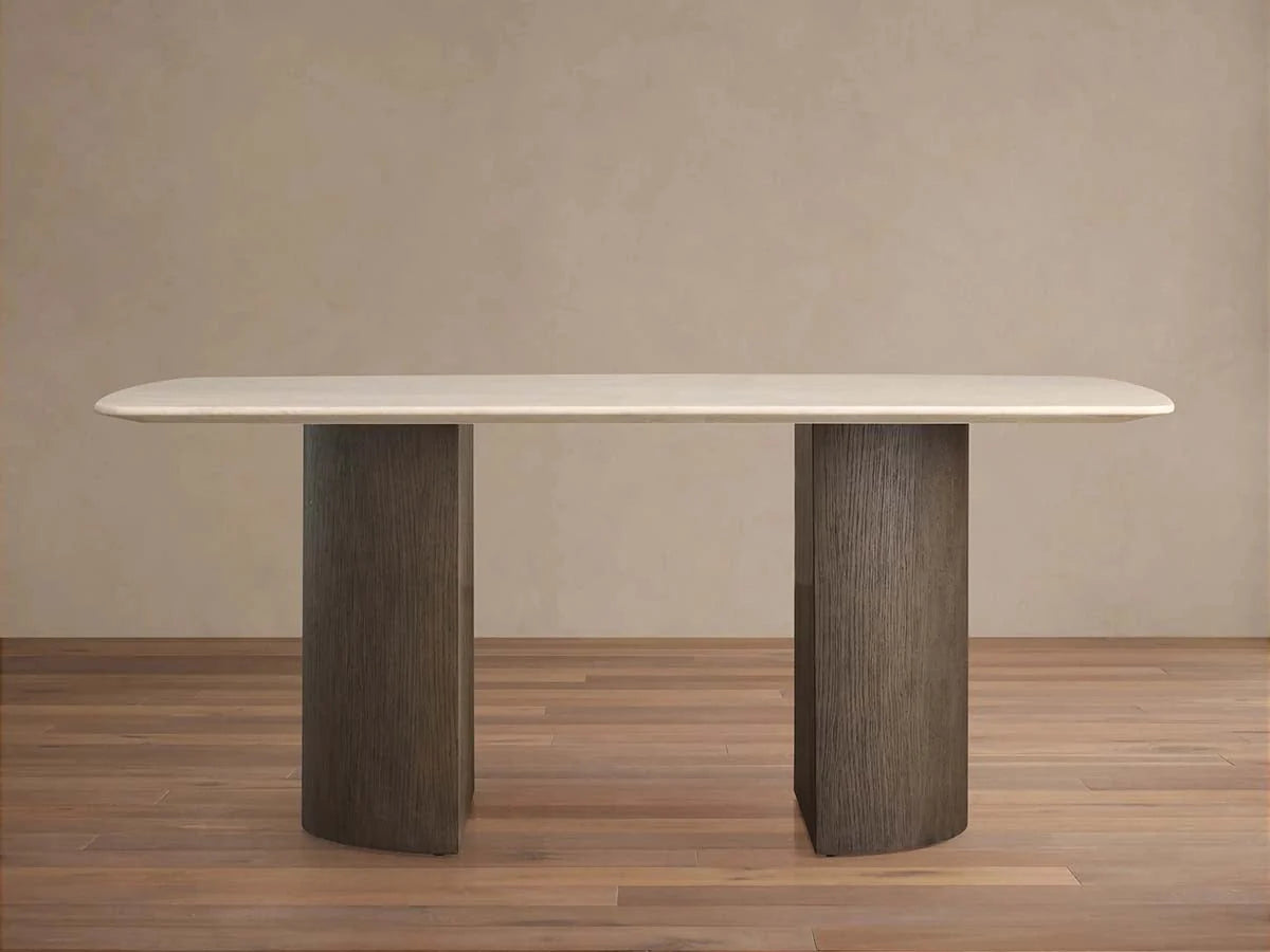 Saint Germain Stone Marble Top Dining Table with Wood Dauphine Base