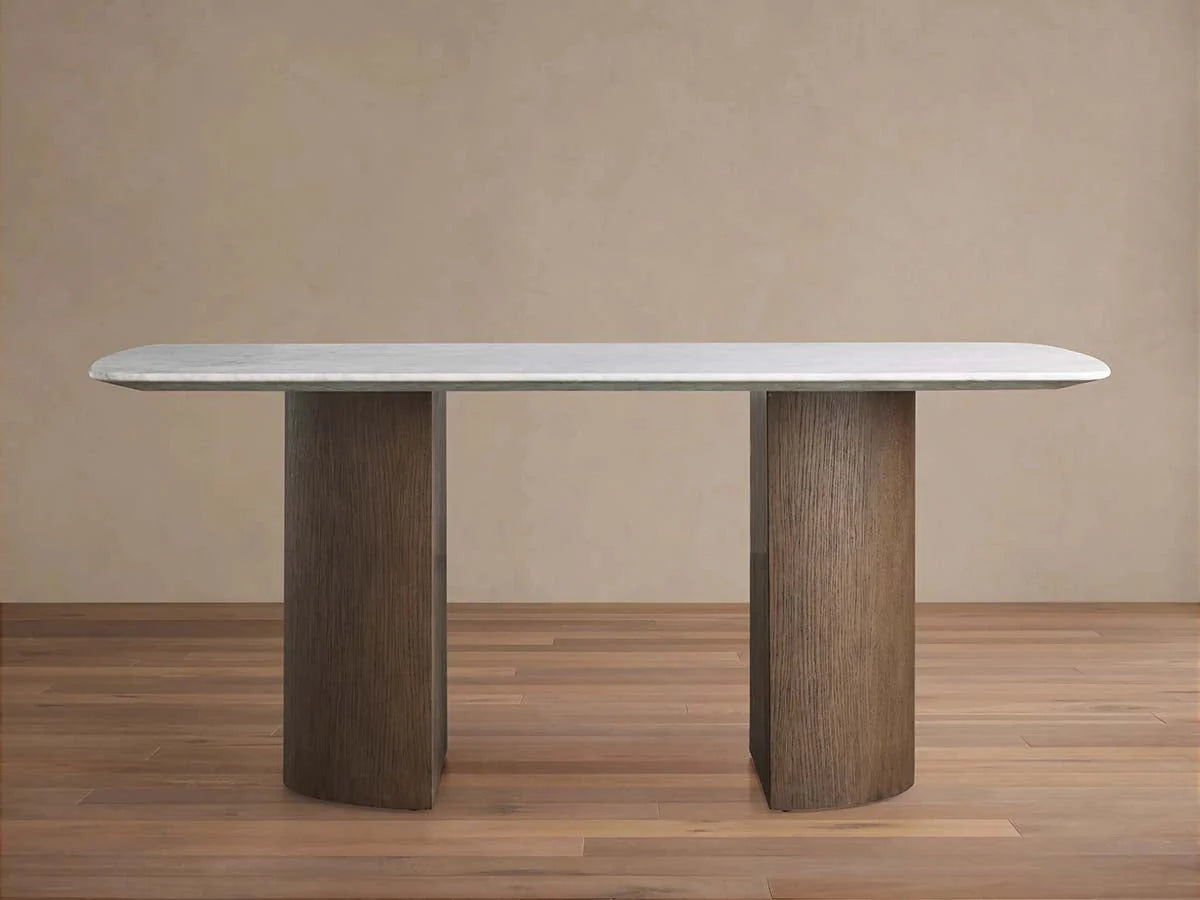 Saint Germain Stone Marble Top Dining Table with Wood Dauphine Base