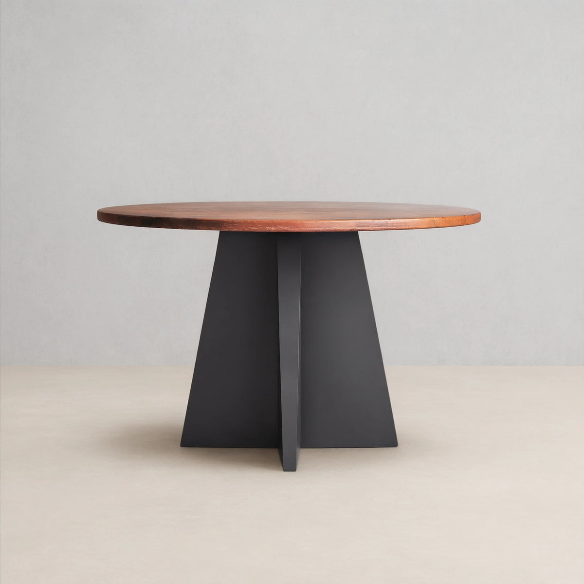 Recycled Metal Round Dining Table Hand-Hammered Top & Black Vertex Iron Base