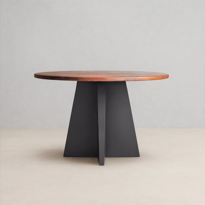 Recycled Metal Round Dining Table Hand-Hammered Top & Black Vertex Iron Base