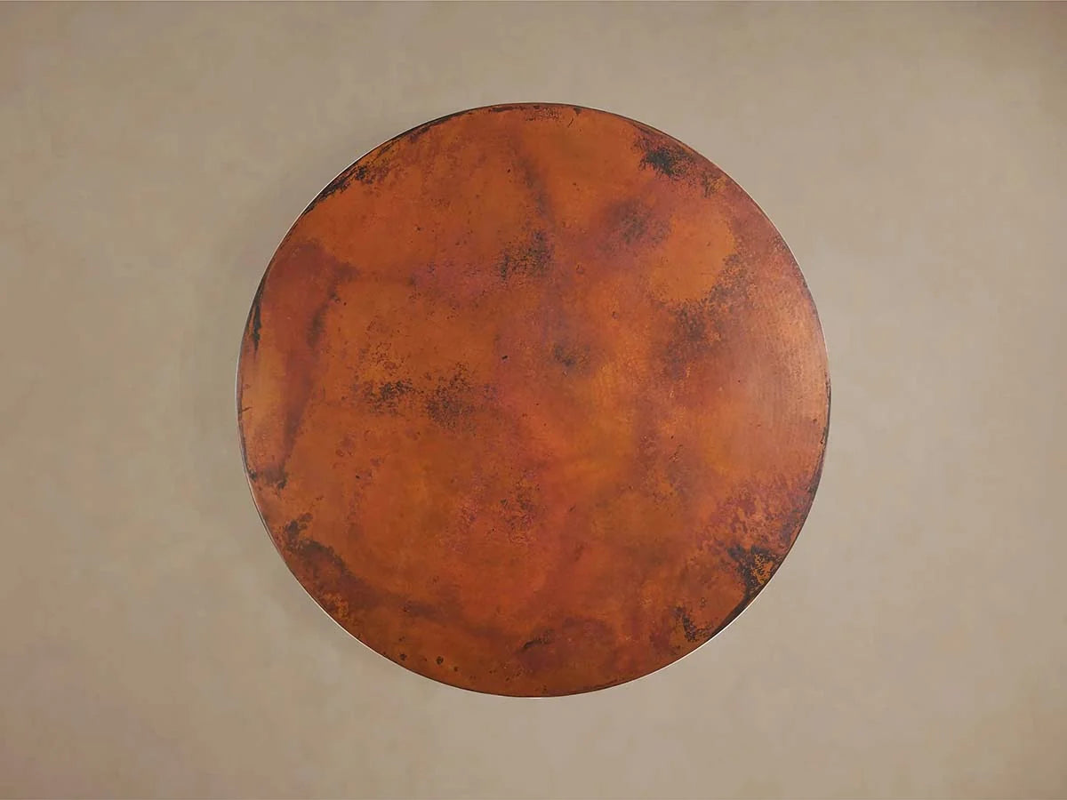 Recycled Metal Round Dining Table Hand-Hammered Top & Black Vertex Iron Base