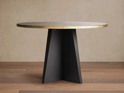 Recycled Metal Round Dining Table Hand-Hammered Top & Black Vertex Iron Base