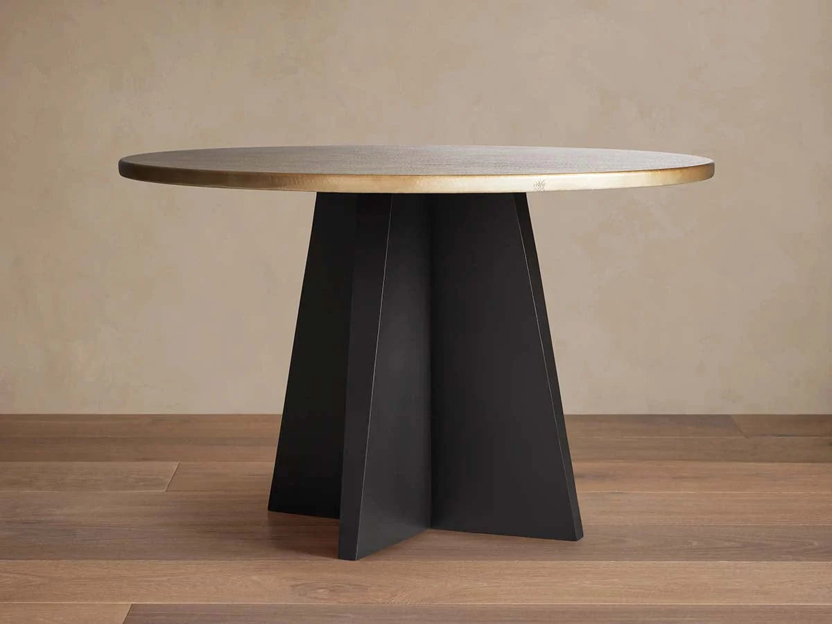 Recycled Metal Round Dining Table Hand-Hammered Top & Black Vertex Iron Base