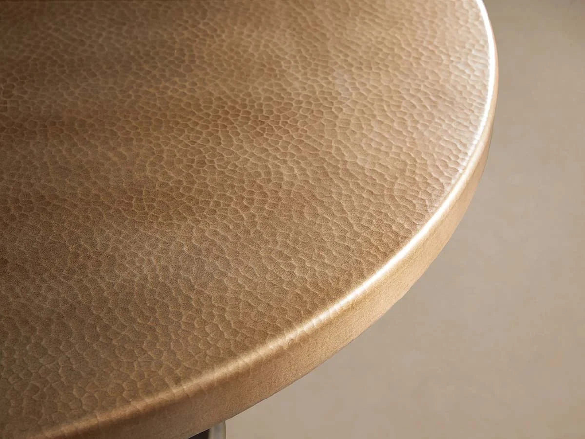 Recycled Metal Round Dining Table Hand-Hammered Top & Black Vertex Iron Base