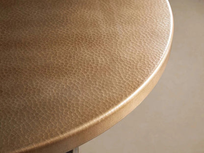 Recycled Metal Round Dining Table Hand-Hammered Top & Black Vertex Iron Base